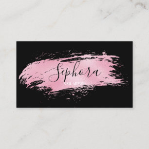 Tarjeta De Visita Trazo de Pintura de Lámina Metálica Rosa Chic