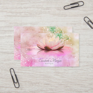 Tarjeta De Visita Trazos de pincel de loto diamantes rosa holográfic
