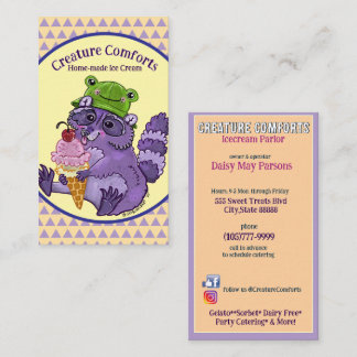 Tarjeta De Visita Treat Yourself, Purple Raccoon with Icecream