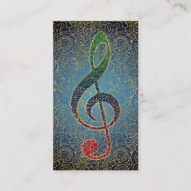 Tarjeta De Visita Treble Clef Gold Filigree - Música colorida (Anverso)