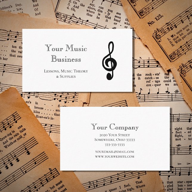 Tarjeta De Visita Treble Clef Music Simple Black and White (Subido por el creador)