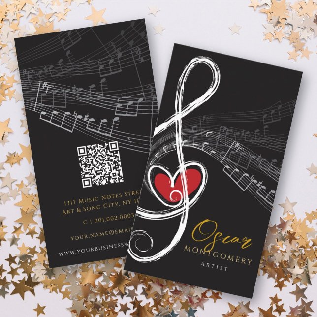 Tarjeta De Visita Treble Love Heart Music Notas musicales Sinfonía (Treble Love Heart Music Musical Notes Symphony Business Card @ fat_fa_tin)