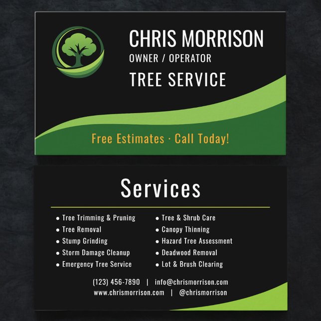 Tarjeta De Visita Tree Service Arborist Black Green  (Subido por el creador)