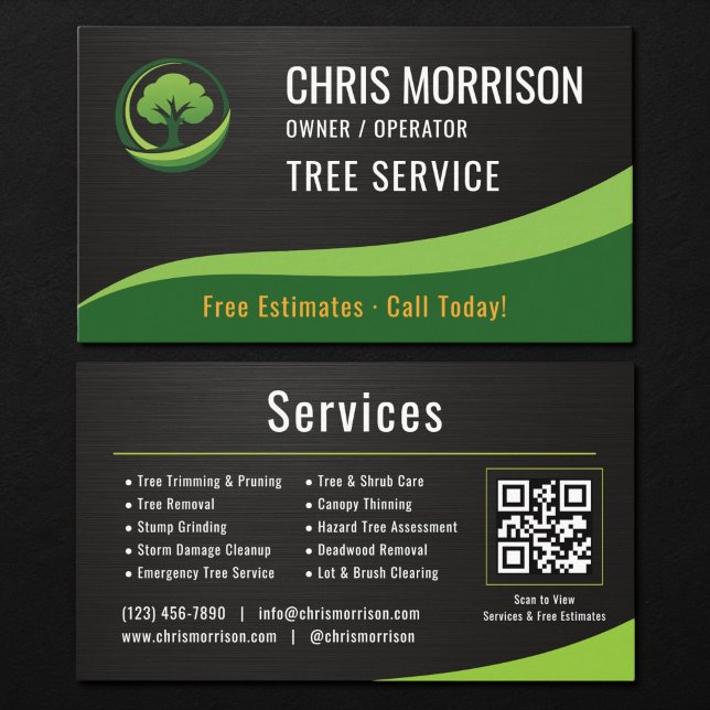Tarjeta De Visita Tree Service Arborist QR Code Metallic (Subido por el creador)