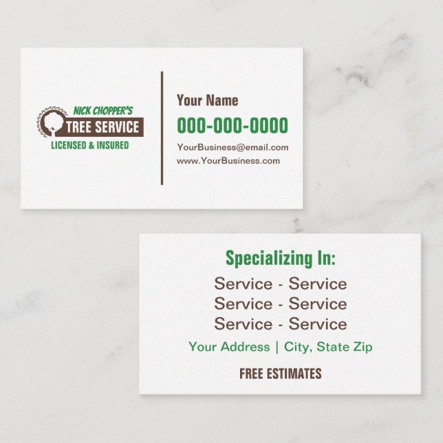 Tarjeta De Visita Tree Service Business Card (Anverso / Reverso)