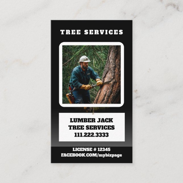 Tarjeta De Visita *~* Tree Services Lumber Jack Man QR Forest (Anverso)