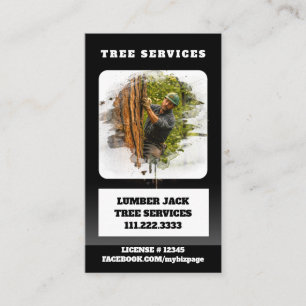 Tarjeta De Visita *~* Tree Services Lumber Jack Man QR Tree Trunk