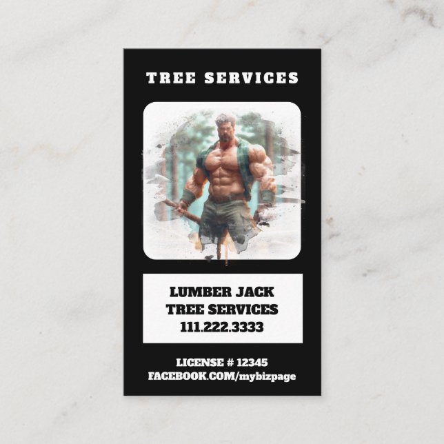 Tarjeta De Visita *~* Tree Services Lumber Jack Tree Man QR (Anverso)