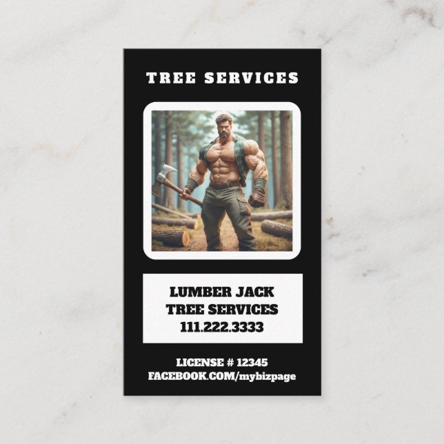 Tarjeta De Visita *~* Tree Services Muscular Lumber Jack Tree QR (Anverso)