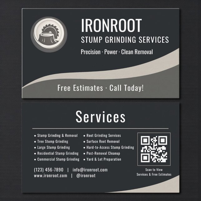 Tarjeta De Visita Tree Stump Grinding QR Code Professional (Subido por el creador)