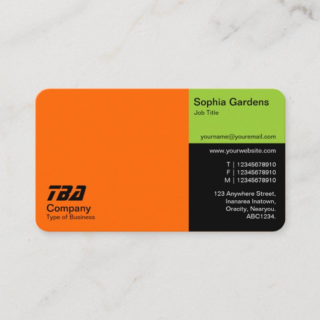 Tarjeta De Visita Treinta - Naranja, marciano verde y negro (Anverso)