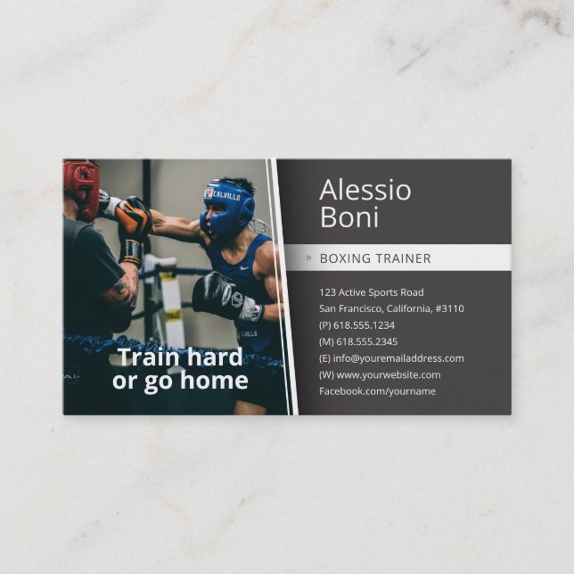 Tarjeta De Visita Tren duro | Entrenador de boxeo (Anverso)