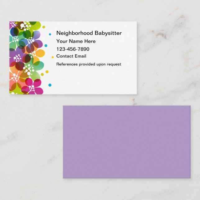 Tarjeta De Visita Trendy Babysitter Business Cards New (Anverso / Reverso)