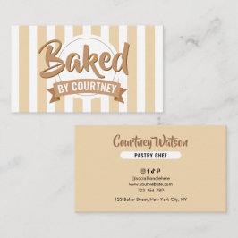 Tarjeta De Visita Trendy Beige Stripes Modern Bakery Chef Caterer