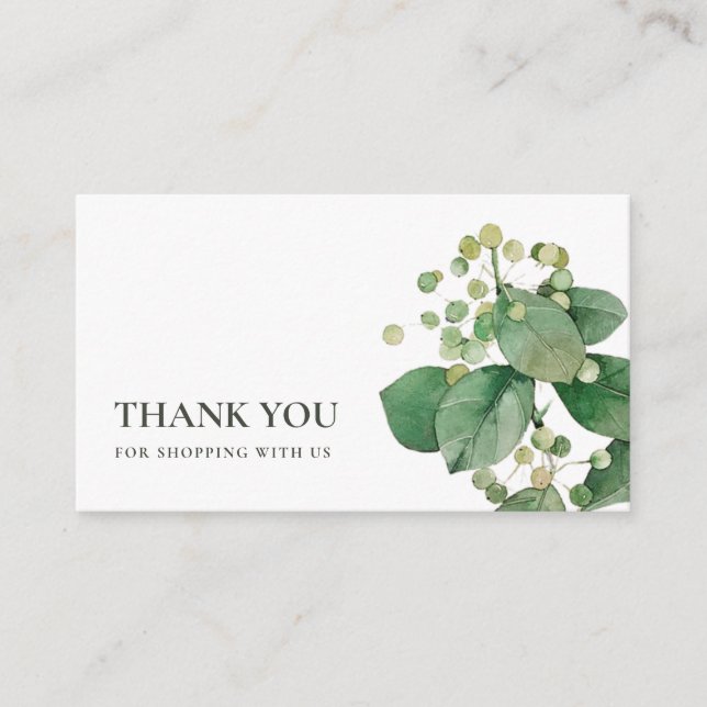 TARJETA DE VISITA TRENDY BERRY LEAFY FOLIAGE GREENERY GRACIAS LOGO (Anverso)