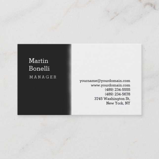 Tarjeta De Visita Trendy Black Gray Manager Business Card (Anverso)
