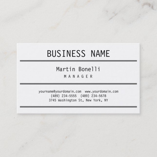 Tarjeta De Visita Trendy Black Gray Manager Business Card (Anverso)