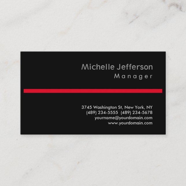 Tarjeta De Visita Trendy Black Red Stylish Manager Business Card (Anverso)