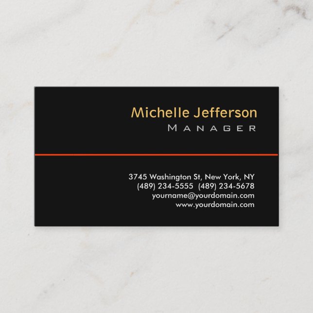 Tarjeta De Visita Trendy Black Stylish Manager Business Card (Anverso)