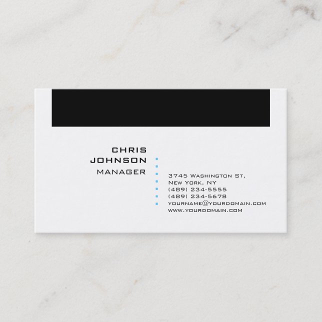 Tarjeta De Visita Trendy Black White Blue Manager Business Card (Anverso)