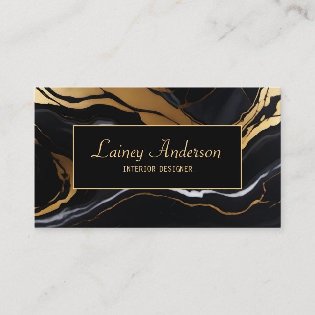Tarjeta De Visita Trendy Black yellow Gold faux marble (Anverso)