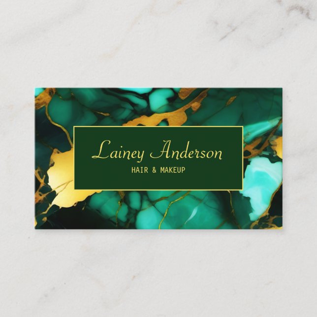 Tarjeta De Visita Trendy chic Green yellow Gold faux marble (Anverso)