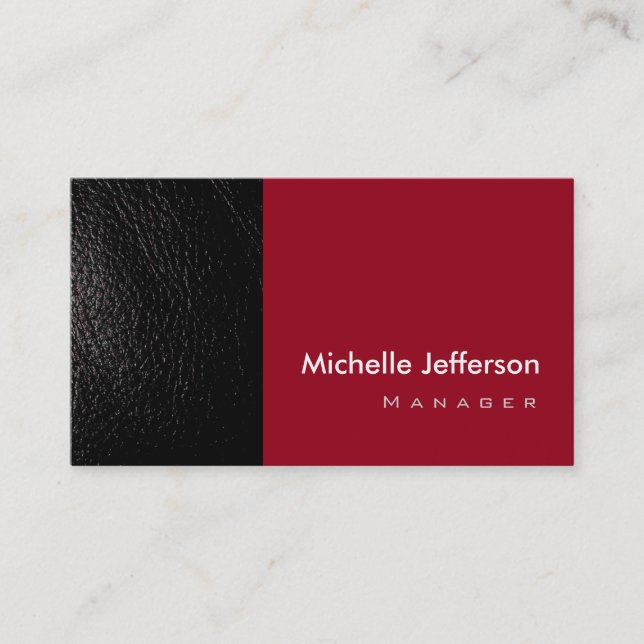 Tarjeta de visita trendy de cuero estilo Carmine R (Anverso)