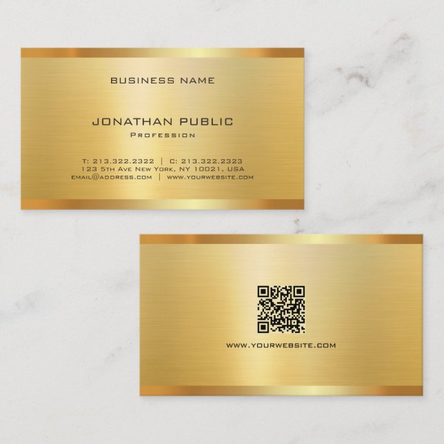 Tarjeta De Visita Trendy Elegant Modern QR Code Gold Luxury Silk (Anverso / Reverso)