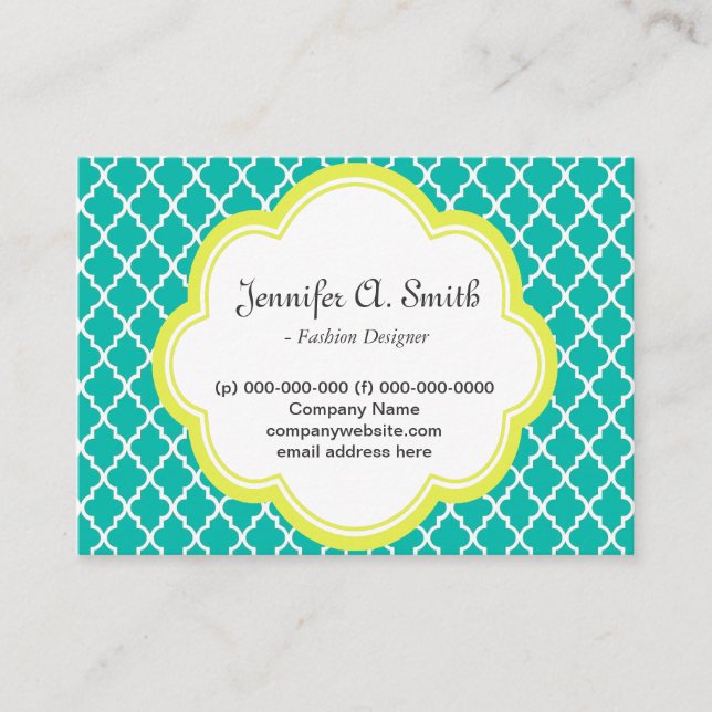Tarjeta De Visita trendy, encantadora, clásica, amarilla, verde azul (Anverso)