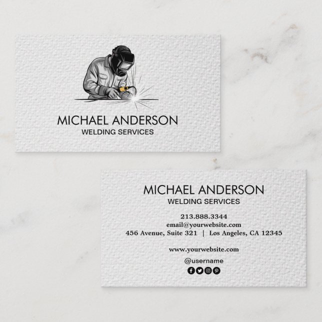Tarjeta De Visita Trendy Metal Welding Fabrication Contractor Welder (Anverso / Reverso)