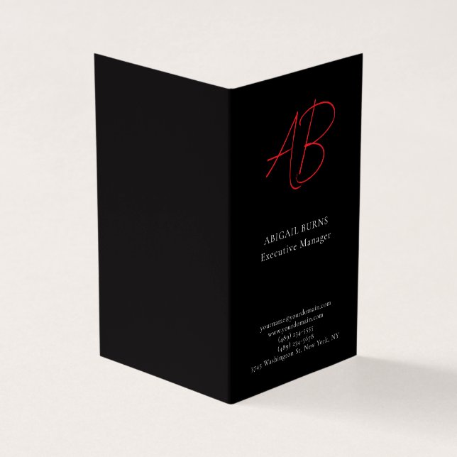 Tarjeta De Visita Trendy Minimalist Modern Monogrammed Plain Black (Exterior)