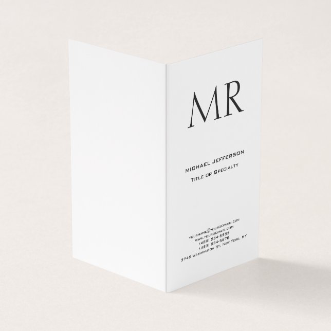 Tarjeta De Visita Trendy Modern Monogram Plain Minimalist (Exterior)