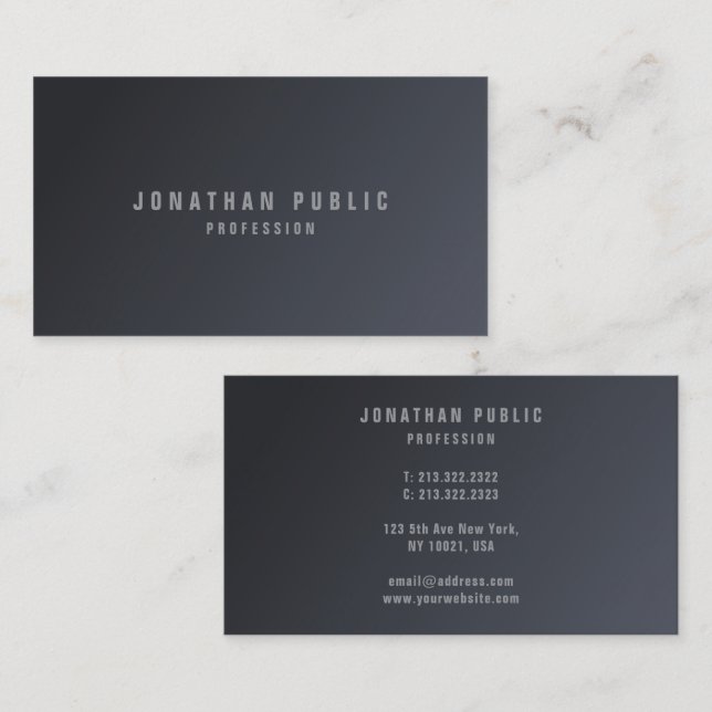 Tarjeta De Visita Trendy Modern Simple Template Elegant Dark Grey (Anverso / Reverso)