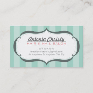 Tarjeta De Visita TRENDY moderno de rayas anchas de menta gris verde