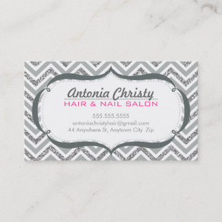 Tarjeta De Visita TRENDY moderno lindo chevron purpurina gris platea
