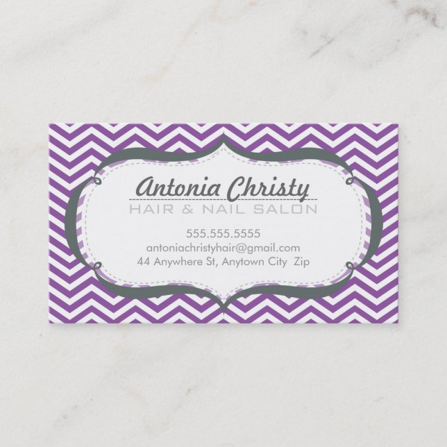 Tarjeta De Visita TRENDY moderno patrón de chevron violeta gris púrp (Anverso)