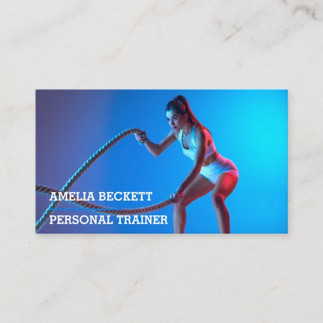 Tarjeta De Visita Trendy Personal Trainer Fitness Photo Business Car (Anverso)