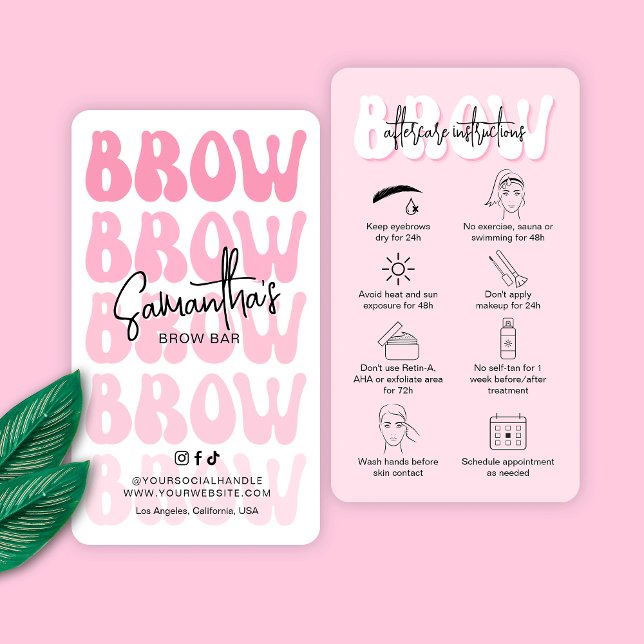 Tarjeta De Visita Trendy Pink Brow Aftercare Instrucciones Retro Fon (Subido por el creador)