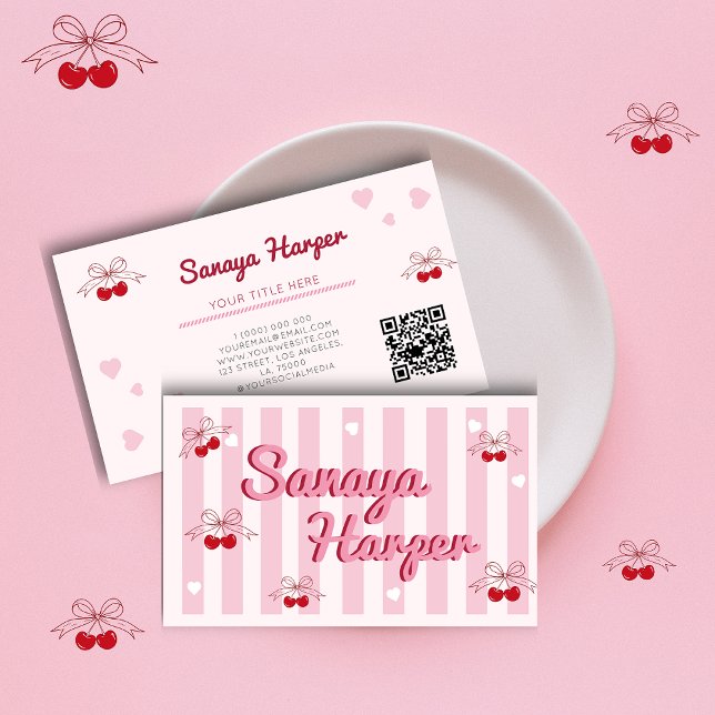 Tarjeta De Visita Trendy Retro Boho Cherry Coquette Business Card (Subido por el creador)