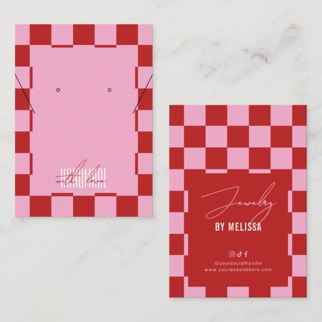 Tarjeta De Visita Trendy Retro Pink & Red Jewelry Label Display (Anverso / Reverso)