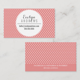 Tarjeta De Visita TRENDY SIMPLE SPOT mini polka dot lindo coral blan