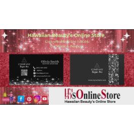 Tarjeta De Visita Trendy Stars & Sparkles QR Code Black Networking