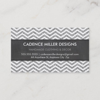 Tarjeta De Visita TRENDY STRIPE chevron purpurina de plata pizarra