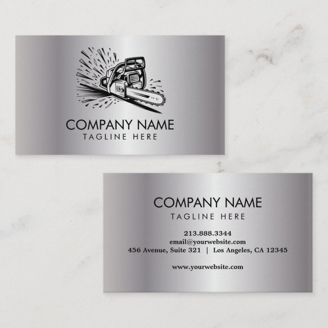 Tarjeta De Visita Trendy Tree Trimming & Arborist Services Silver    (Anverso / Reverso)