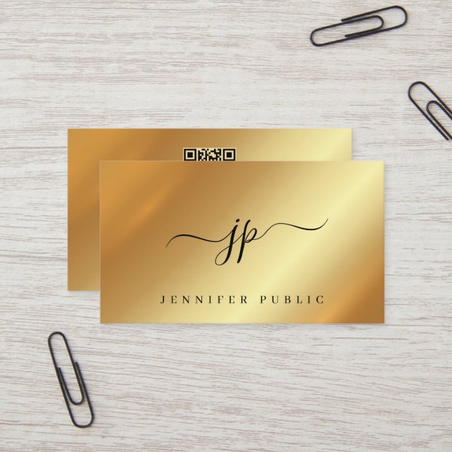 Tarjeta De Visita Trendy Typography Monogram Gold Luxurious Silk (Anverso/Reverso In Situ)