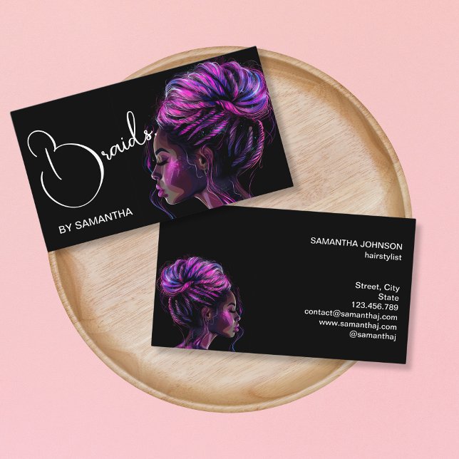 Tarjeta De Visita trenzado de trenzas holográficas trenzado peluquer (vibrant holographic purple braids)
