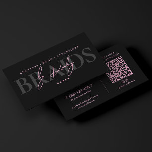 Tarjeta De Visita Trenzadora de cabello minimalista Pink Black Braid