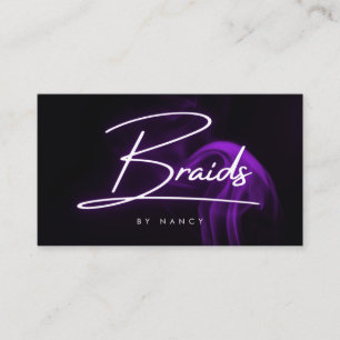 Tarjeta De Visita Trenzas de cabello Humo neón púrpura Estilista de 