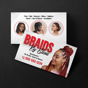 Tarjeta De Visita Trenzas de cabello rojo blanco Trenzadora de cabel
