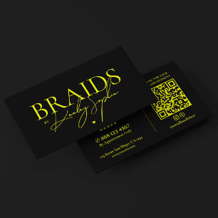 Tarjeta De Visita Trenzas Minimal Braider Artista Lima Amarillo Negr